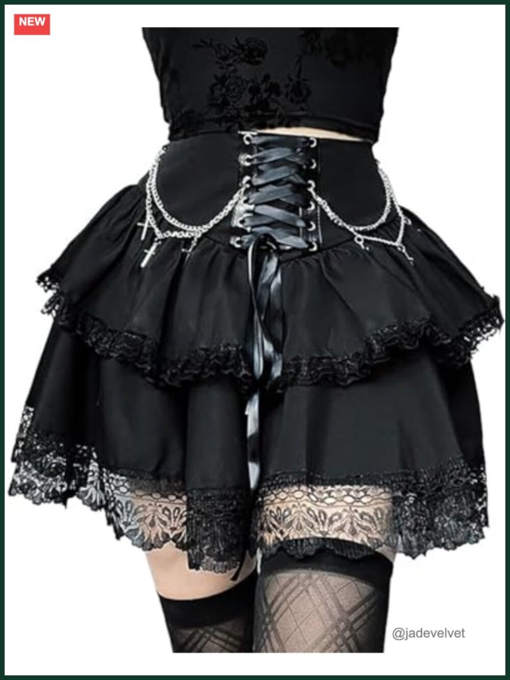 Mini Gothic Skirt Tie Waist Layered Punk Emo High Waisted A-Line